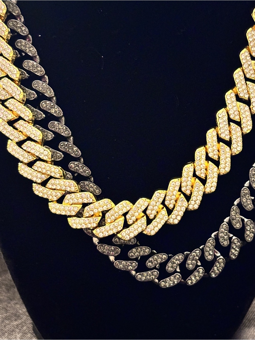 Yellow Gold & Black Tone Over Stainless Steel Cuban Link Necklaces